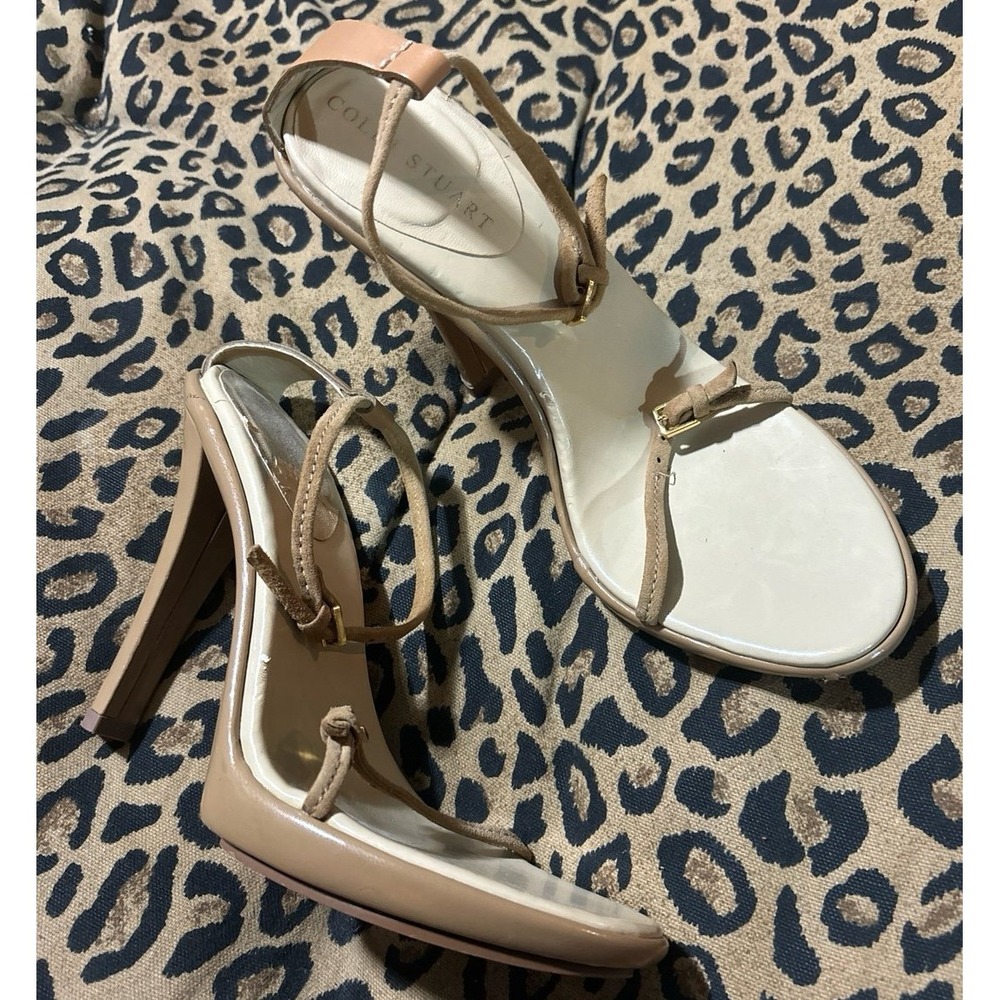 Colin Stuart Beige Leather Ankle Strap/Dainty Strap Stiletto‎ Heels, Size 6